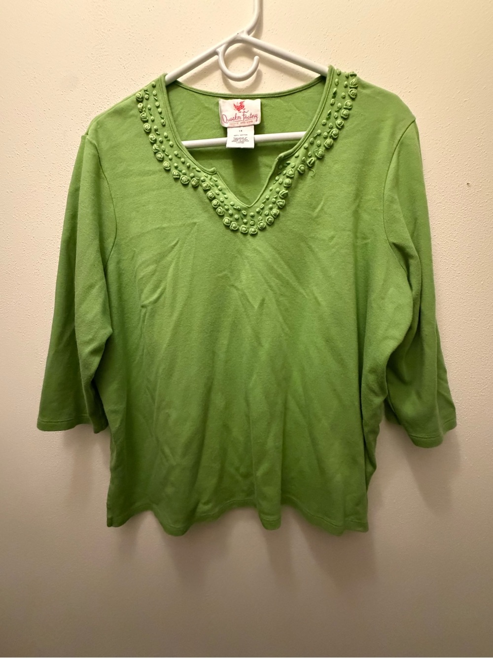 Quacker Factory Lime Green V-Neck Tunic with Beaded Trim
